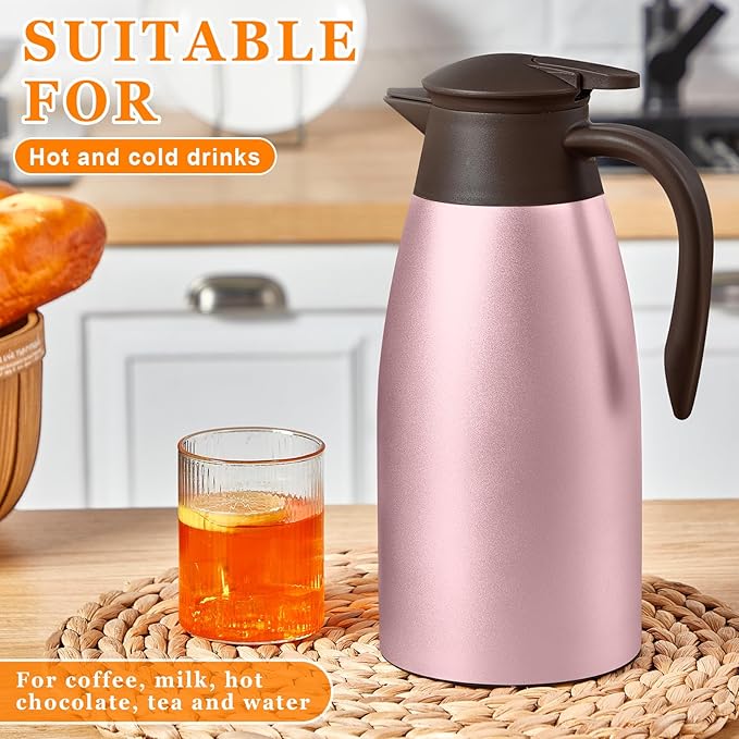 Norme 2 Pcs Thermal Coffee Carafe Insulated Stainless Steel Coffee Carafe for Hot Liquid Vacuum Thermal Pot Creamer Pitcher Dispenser with Brushes Keeping Hot Water Milk(Rose Red) - Bloomnest