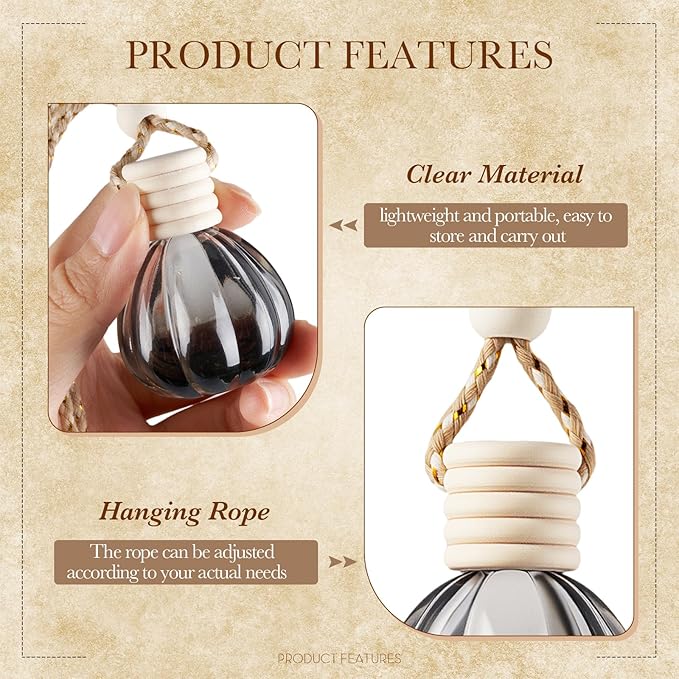 BBTO 50 Pcs Hanging Car Air Freshener Black Car Diffuser Bottles Empty Glass Perfume Bottle Freshener Diffuser Bottle Pendant for Essential Oil Fragrance Aromatherapy Bottles Ornament(Pumpkin) - Bloomnest