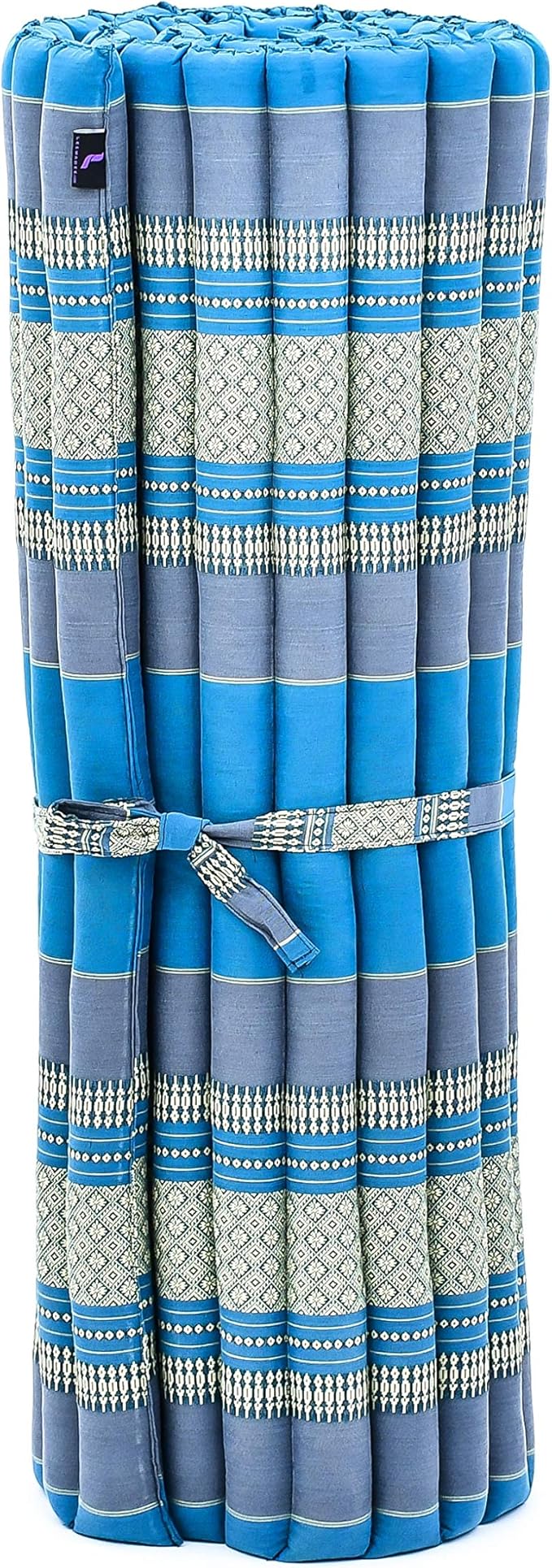 Leewadee - Foldable Floor Mattress - Japanese Roll Up Futon -Trifold Tatami Mat- Guest Floor Bed - Camping Mattress - Thai Massage Mat, Kapok Filled, 75 x 39 inches, Light Blue - Bloomnest