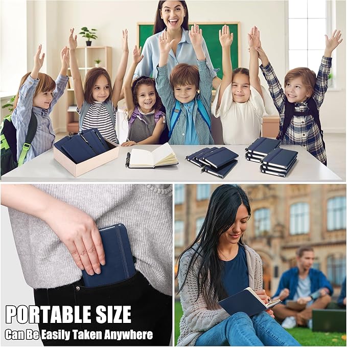 Aodaer 50 Sets Pocket Notebook Journal with Pens, 160 Pages, 3.5 x 5.5 Inch Mini Lined Journal Notebook A6 Leather Hardcover College Ruled Notepad with Pen Holder for School Office Gifts, Navy Blue - Bloomnest