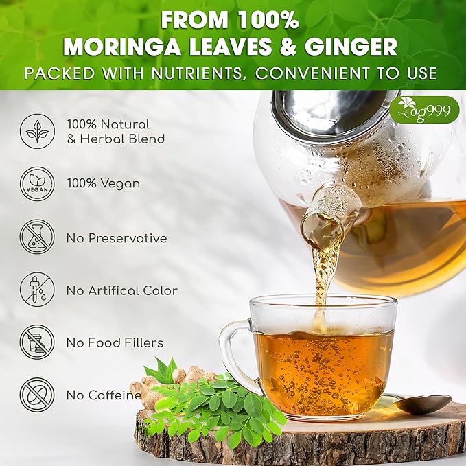 TOG999, Permium Moringa Ginger Herbal Tea – 60 Tea Bags – Caffeine-Free, Smooth & Warming Blend – Pure Ingredients, Sustainably Sourced. No Sugar. No Gluten. Vegan. - Bloomnest