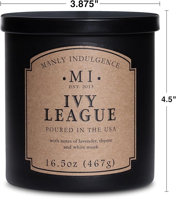 Manly Indulgence Ivy League Scented Candles for Men, 16.5 oz Single Wick, Premium Soy Blend Wax, 60H Burn, Candles for Home Scented – Made in The USA - Bloomnest