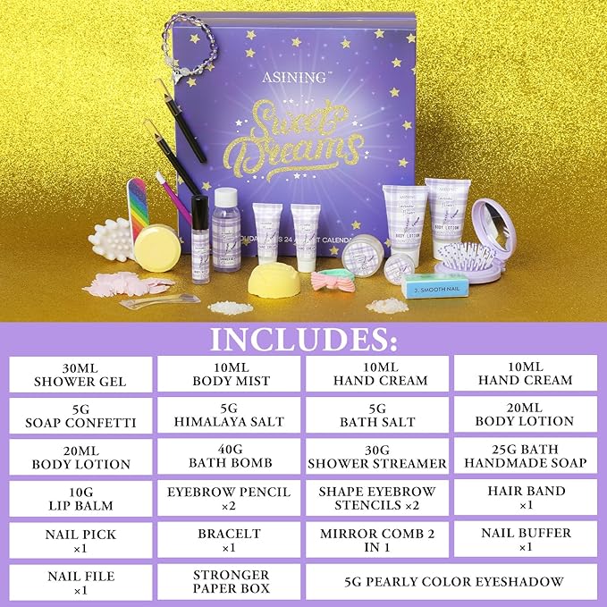 Beauty Advent Calendar 24 Days of Holiday Advent Calendar for Women, Mom, Wife, Her Holiday Gift,Pamper Kit- Unique Lavender Spa Gifts Basket Set Self-Care Spa Set – Body Care Skin Care