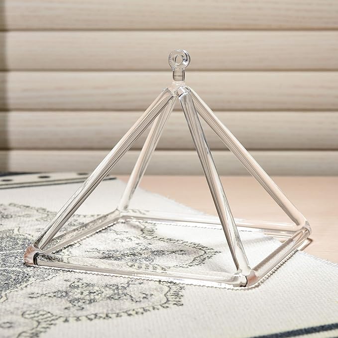 TOPFUND Clear Crystal Singing Pyramid 4 inch with Carrying Case and Quartz Suede Mallet