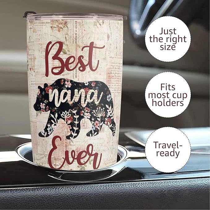 Macorner Mothers Day Gift for Nana & Mom From Daughter, Son for Grandma - Stainless Steel Bear Tumbler 20oz for Women - Bloomnest