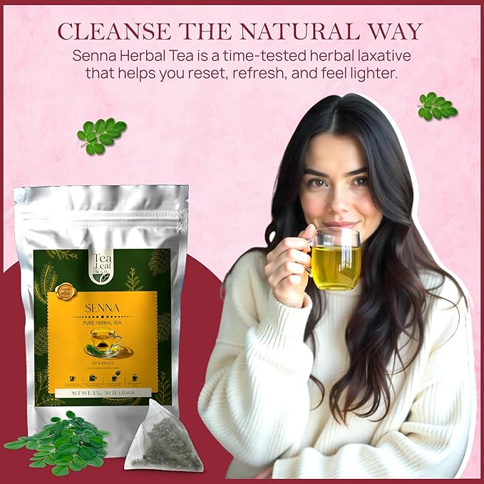 Tealeaf & Co. Senna Tea Blended with Fresh Herbs - Pure Herbal Tea Bags with Senna Leaves Extract - Flavored Herbal Blend - Low Caffeine - Gluten Free - 50 Teabags - Bloomnest