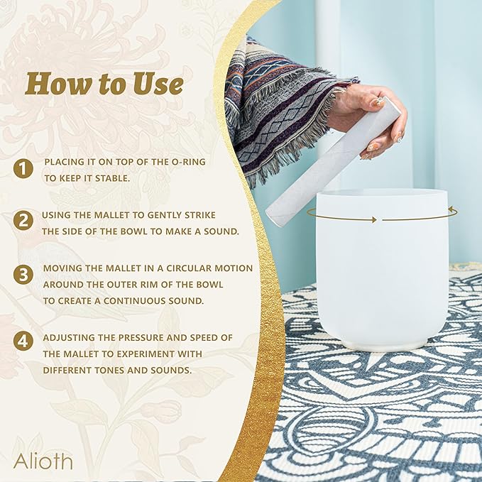 ALIOTH 7" E Note Crystal Singing Bowl Solar Plexus Chakra Sound Therapy with Suede Mallet - Bloomnest