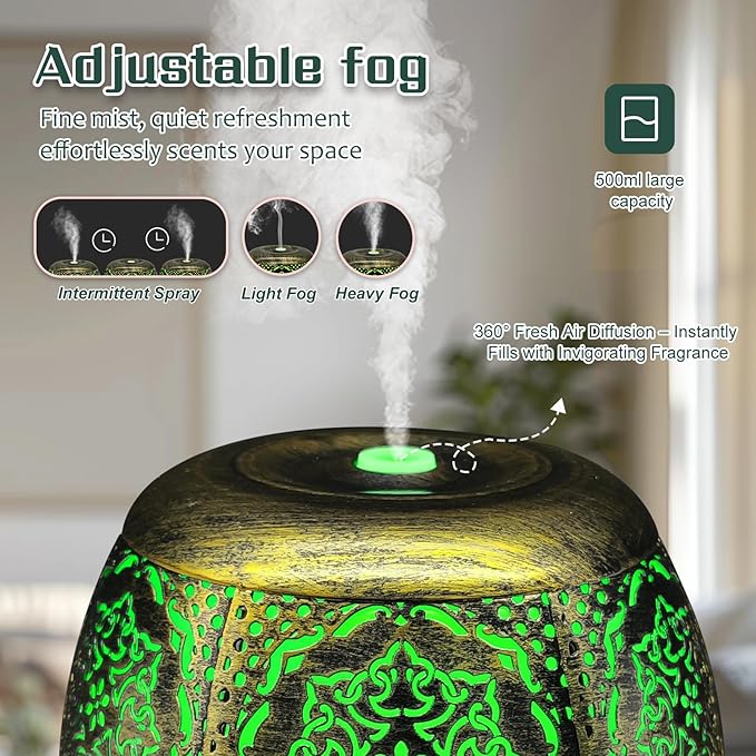 Essential Oil Diffuser for Home 500ML, Aromatherapy Diffusers for Essential Oils Large Room with Cool Mist Humidifiers for Bedroom 7 Colors Changed & 3 Mist Mode Automatic Shut-Off - Bloomnest