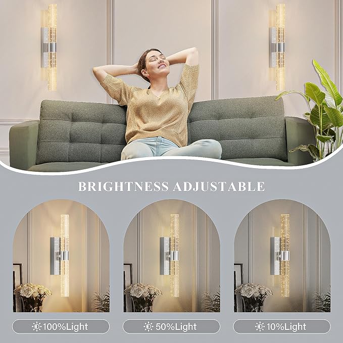 camuucci Battery Operated Sliver Wall Sconces Set of 2 Rechargeable Battery Powered Wall Light with 12000mAh Not Hardwired Dimmable Wall Lamp Fixtures for Bedroom Living Room 20.9 Inches - Bloomnest