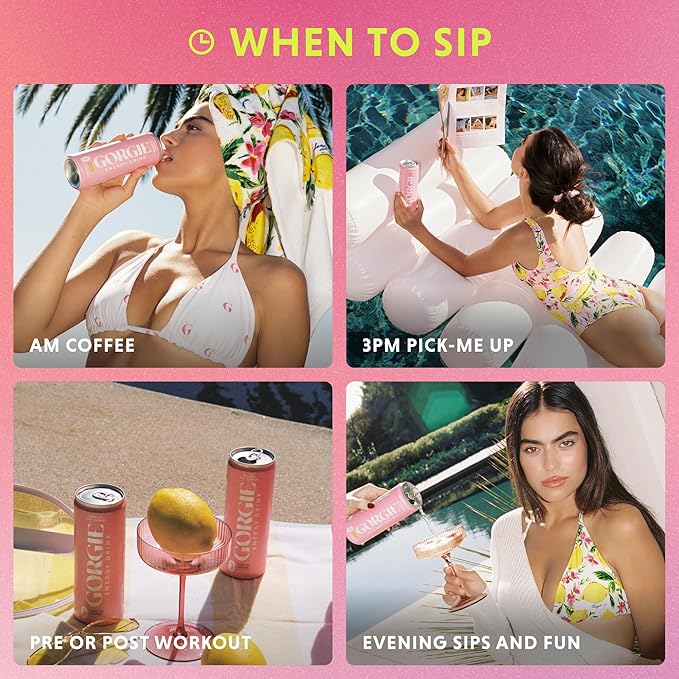 GORGIE Sugar-Free Natural Energy Drinks, Pink Lemonade (12 Pack) - Healthy Energy Drink - Natural Coffee Replacement with Green Tea Caffeine and Biotin, 150mg Caffeine, Vegan, Low Calorie - Bloomnest