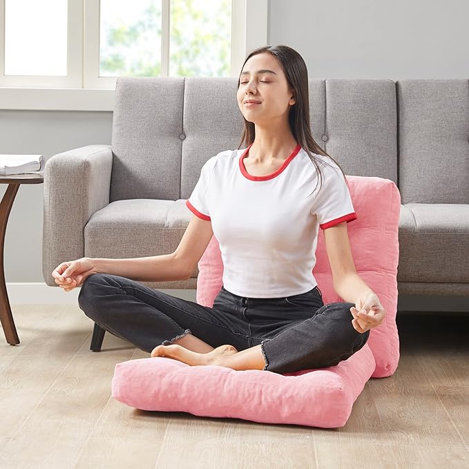 Pink Floor Pillow Set of 2 – Stylish Corduroy Cushions for Women, Perfect for Meditation, Yoga, and Relaxation, 22x22 Inch - Bloomnest