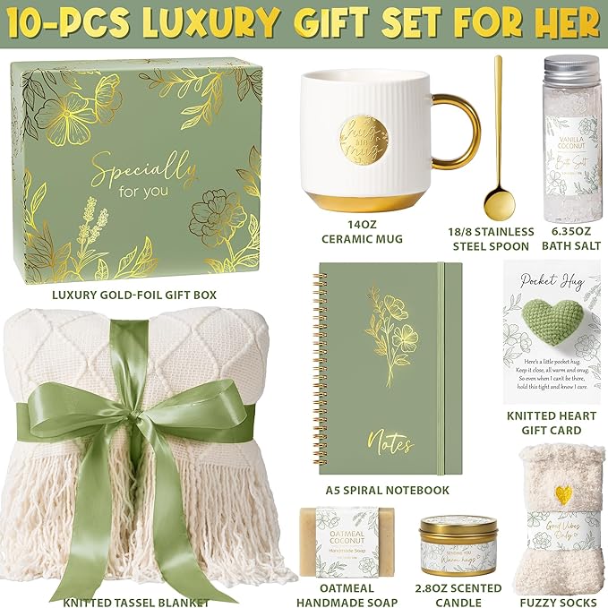 Self Care Gifts for Women Get Well Soon Gift Baskets, Birthday Gifts for Women Spa Care Package,Sympathy Inspirational Thinking of You Valentines Day Gift Set for Her Wife Girlfriend Mom Sister Friend - Bloomnest