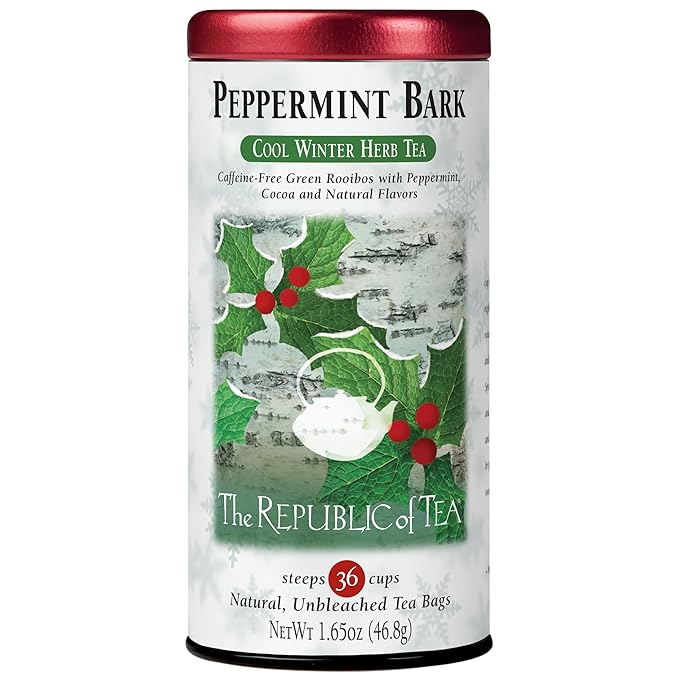 The Republic of Tea - Peppermint Bark, Cool Winter Herb Tea, 36 Tea Bags, Caffeine-Free - Bloomnest