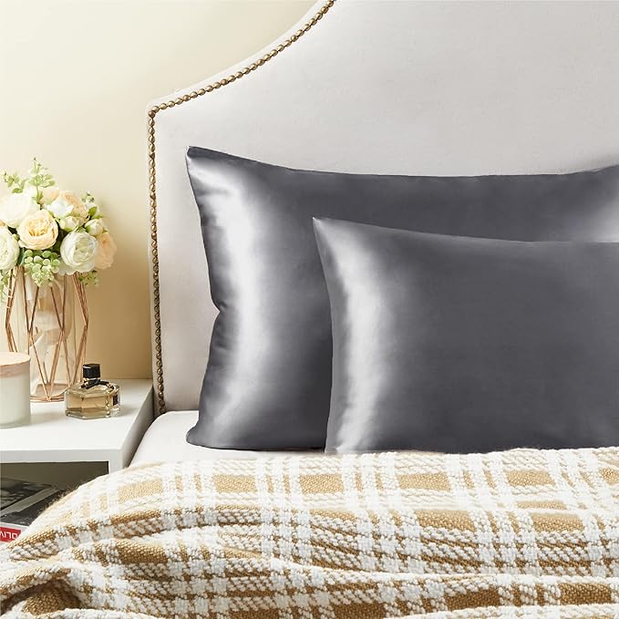 BEDELITE Satin Pillowcase for Hair and Skin, Super Soft and Cooling Similar to Silk Pillow Cases 2 Pack with Envelope Closure, Gift for Women Men(13"x18" Toddler Size, Dark Grey) - Bloomnest