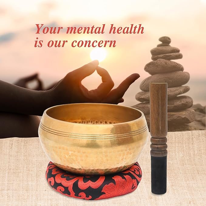 Tibetan Singing Bowl Set - Authentic Cuencos Tibetanos for Sound Healing, Meditation & Chakra Balancing - Includes Cushion, Mallet-Unique Spiritual Gifts for Women and Men (Bronze 7.5") - Bloomnest