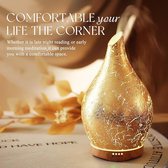 Porseme 280ml Essential Oil Diffuser, 3D Glass Aromatherapy Diffusor, Ultrasonic Cool Mist BPA Free Aroma Humidifier with Timer and Color Changing Function, Waterless Shut-Off for Home Office Room - Bloomnest