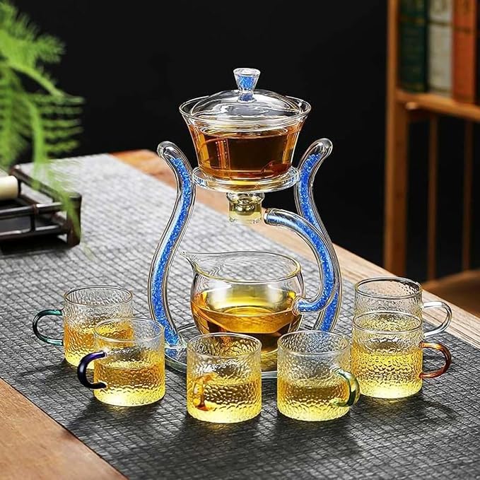 Magnetic Teapot Lazy Kung Fu Glass Semi Automatic Tea Set Household Transparent Tea Set Magnetic Induction Automatic Brewing Teapot Brewer (Yellow) - Bloomnest
