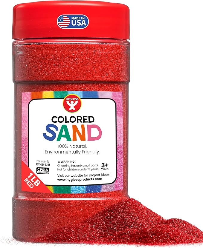 Hygloss Colored Sand for Crafts – 1 lb Bottle, Red – Vibrant Colorful Fine Sensory Play Sand Art Kits for Kids – Classroom Activities for Children 3 4 5 6 7 8 9 10 11 12 – Safe for Ages 3+ - Bloomnest