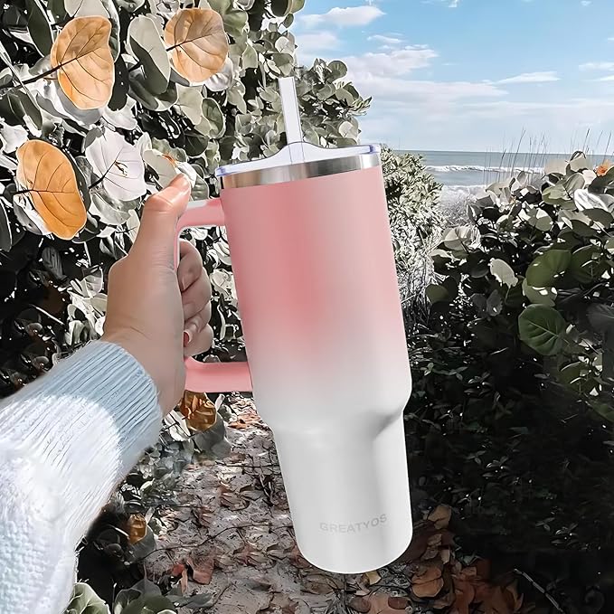40 oz Tumbler with Handle and Straw Lid Insulated Tumblers Cups with Lids Straws Double Wall Vacuum Stainless Steel 40oz Tumbler Travel Mug Gifts for Men Women Him Her (Sakura) - Bloomnest