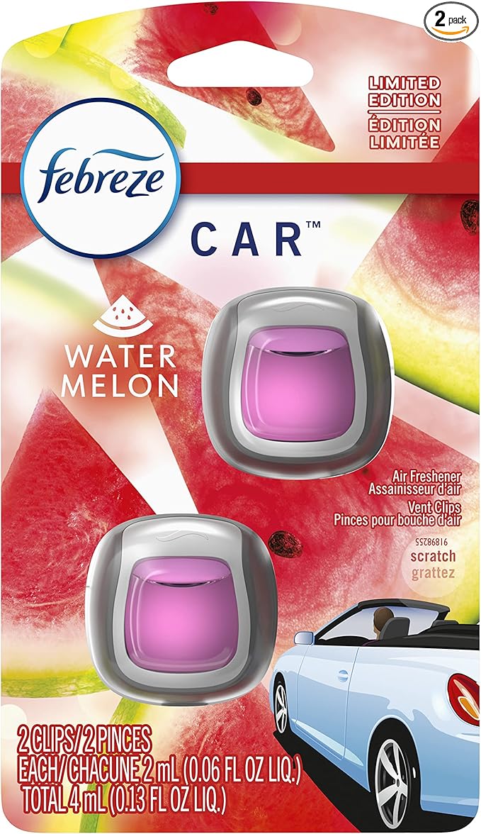 Febreze Vent Clip Car Air Freshener, Odor Eliminator, Watermelon Scent, 2 CLIPS - Bloomnest