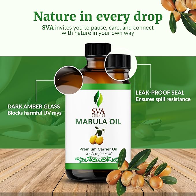 SVA Organic Marula Seed Oil - 4 Fl Oz - 100% Natural Cold Pressed Virgin Marula Oil Organic - for Face, Skin Care, Hair Care, Scalp Massage & Body Massage – Unrefined Carrier Oil with Dropper - Bloomnest