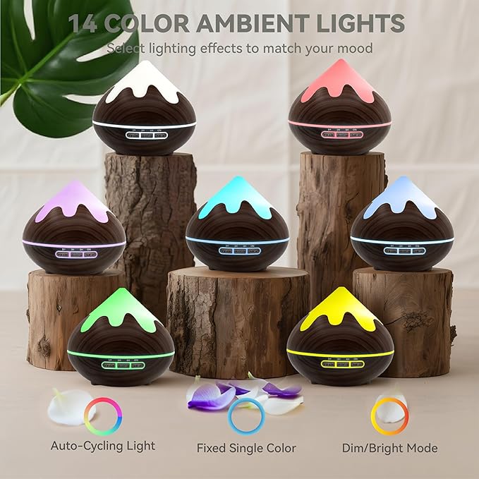 500ML Essential Oil Diffuser, Aromatherapy Diffuser with Remote Control, Multifunctional Air Diffusers for Home Office Room, Fragrance Aroma Diffuser with 7 Color LED & 2 Mist Mode, Dark Brown - Bloomnest
