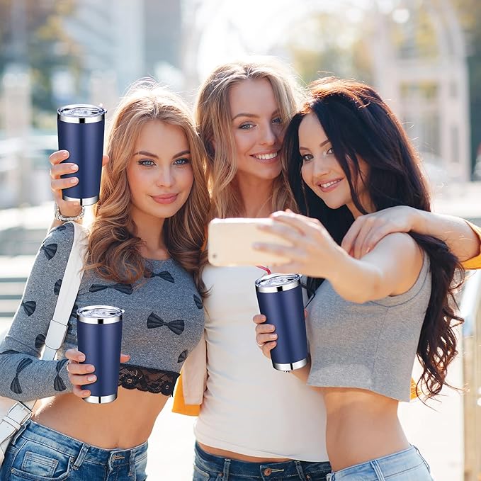 Sieral 36 Packs Stainless Steel Tumbler Bulk with Lid Vacuum Double Wall Insulated Travel Coffee Mug Powder Coated Tumbler Cup for Graduation Wedding Christmas Birthday Party(Navy, 20 oz) - Bloomnest