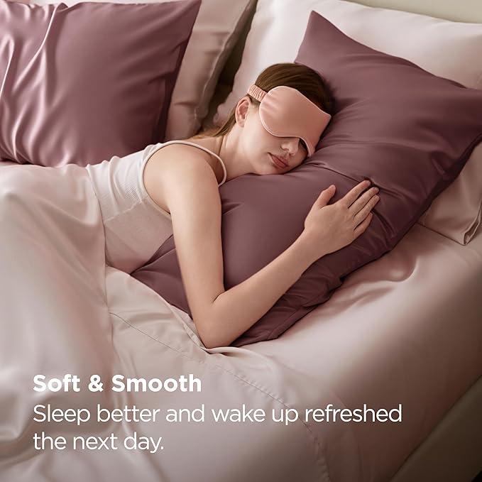 Bedsure Satin Pillowcase for Hair and Skin Queen - Silky Pillowcase 2 Pack with Envelope Closure, Similar to Silk Pillow Cases, Gifts for Women Men, Nostalgia Rose, 20x30 Inches, 2pcs - Bloomnest