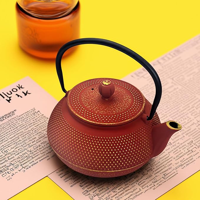 30.4oz Small Cast Iron Teapot, Tea Kettle for Stovetop Safe Coated with Enameled Interior, Red Japanese Tetsubin, Tea Pot with Stainless Steel Infuser for Loose Tea(900ml) - Bloomnest