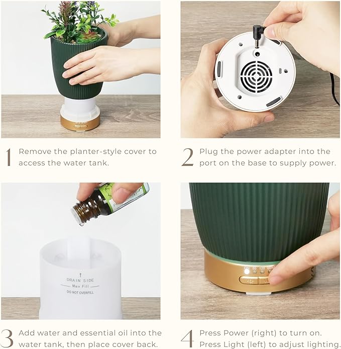Earnest Living Essential Oil Diffuser Ceramic Artificial Succulent Plants Potted Diffuser 100 ml for Lavender Essential Oils Timers Night Lights and Auto Off Humidifier Aromatherapy Diffusers for Gift - Bloomnest