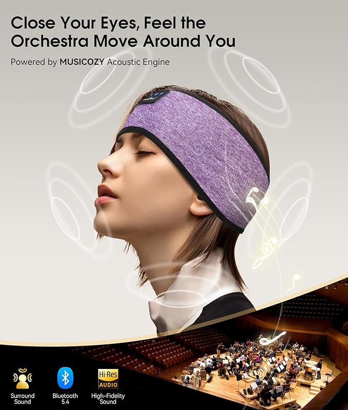 MUSICOZY Sleep Headphones Bluetooth 5.4 Headband, Wireless Earphones Music Sleep Earbuds Sleeping Eye Mask with HD Stereo Speakers for Workout Running Travel Yoga, Ideal Gifts for Women Men - Bloomnest