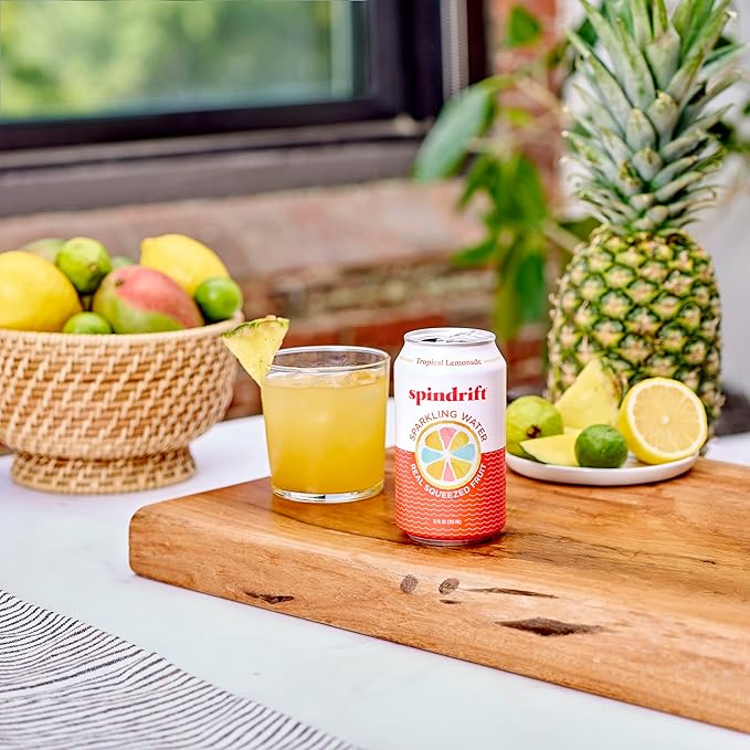 Spindrift Sparkling Water, Tropical Lemonade Flavored, Made with Real Squeezed Fruit, 12 Fl OZ Cans, Pack of 24 (Only 13 Calories per Can) - Bloomnest