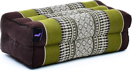 Leewadee Yoga Block – Floor Cushion for Yoga Practice, Meditation Seat Cushion for Workouts Filled with Kapok, 14 x 7 x 5 inches, Brown Green - Bloomnest