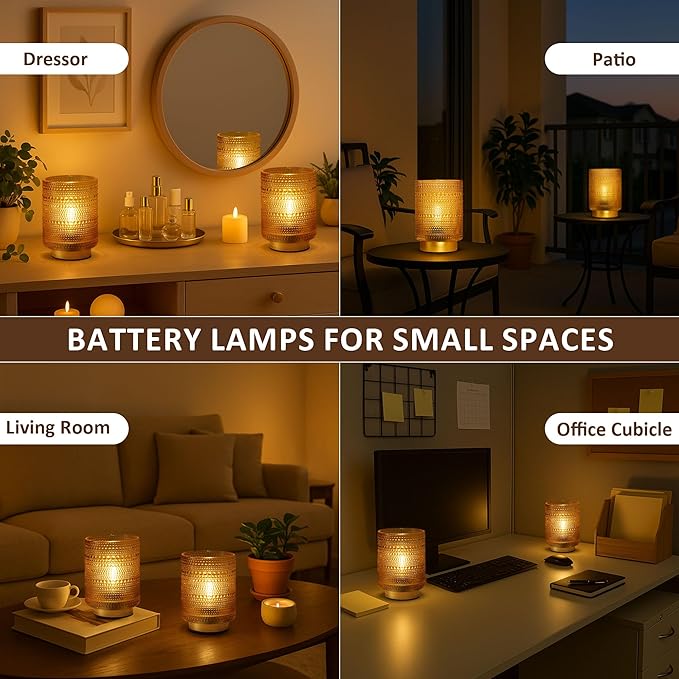 2 Pack Battery Operated Decorative Aesthetic Lamp with Timer for Dorm/Office/Patio/Bedside/,Small Cordless Table Lamps with LED Warm Bulb for Shelf/Coffee Table/Entryway/Mantle/Dresser Decor(Golden) - Bloomnest