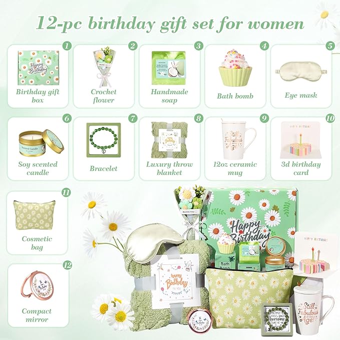 Birthday Gifts for Women, Daisy Happy Birthday Gift Basket for Women Self Care Gifts Happy Birthday Gift Baskets for Her ,Girlfriend,Wife,Mom,Grandma, Gifts Box Set with Coffee Mug For Women - Bloomnest