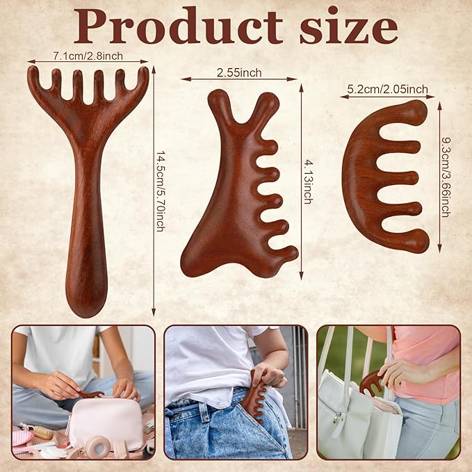 ProSuites 3 Pack Scalp Massager Hair Growth,Wooden Gua Sha Head Massage Tool for Hair Growth, Soothing and Relaxing ProSuites