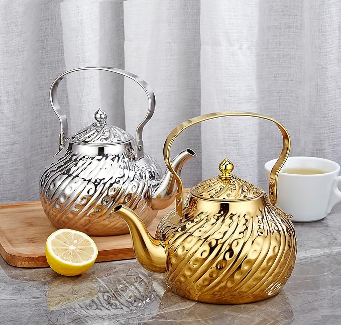 SANQIAHOME 2000ml stainless steel antique style teapot,with Infuser, thickened boiling kettle, lifting handle,Gold - Bloomnest