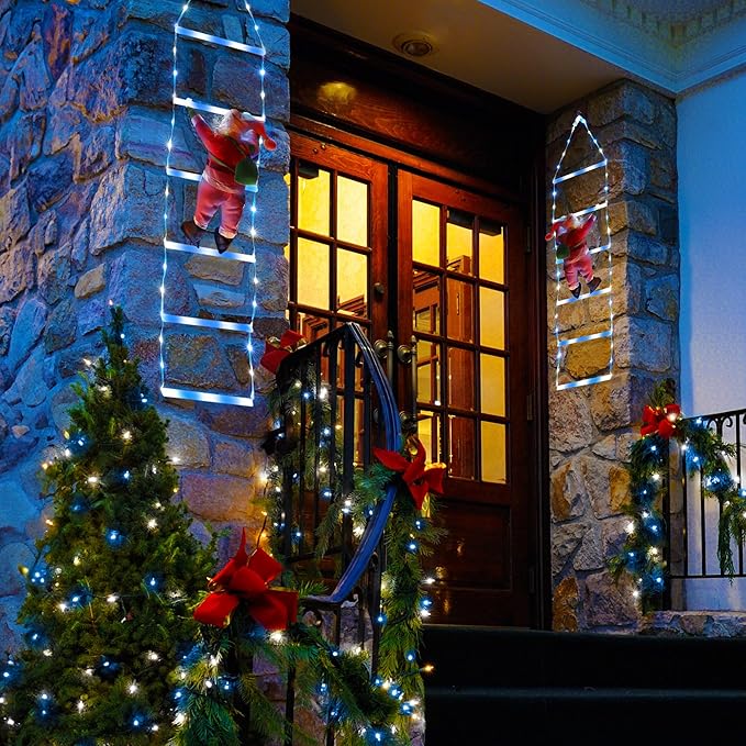 Toodour LED Christmas Light - 2.5FT Christmas Decorative Ladder Lights with Santa Claus, Xmas Decorations Light for Indoor Outdoor, Window, Garden, Home, Wall, Xmas Tree Decor - White & Blue - Bloomnest