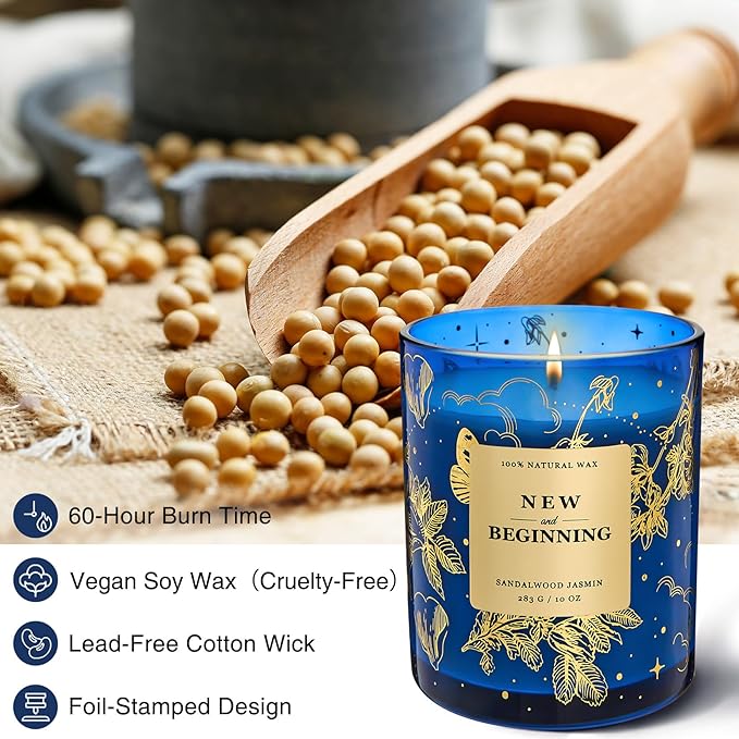 M&SENSE Holiday Scented Candle Gift for Women and Men - Sandal Wood Jasmin Scent, 10 oz Soy Wax, Birthday,Holiday, Christmas, New Year Gift - Bloomnest