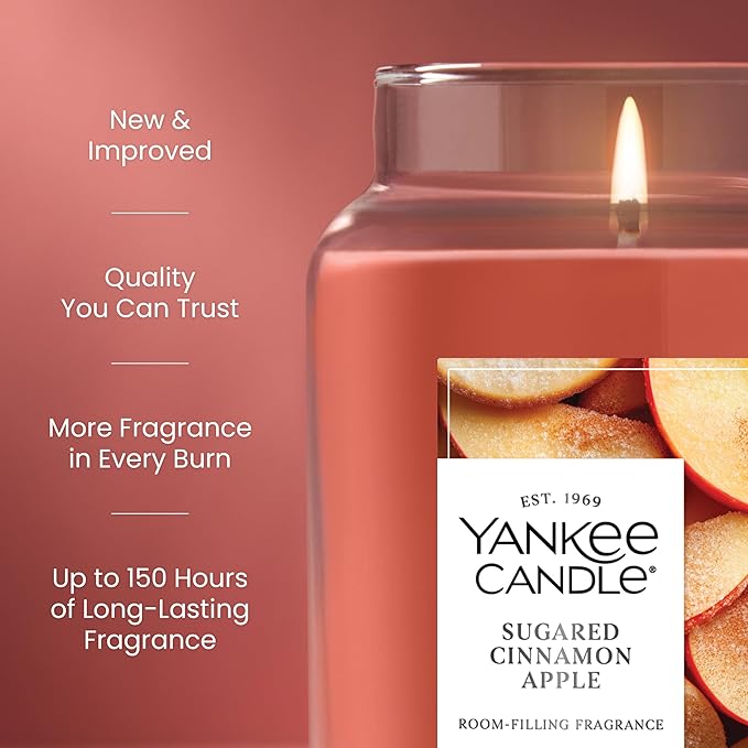 Yankee Candle Sugared Cinnamon Apple, Fall Scented Candle, 22oz Large Jar with up to 150 Hour Burn Time - Bloomnest