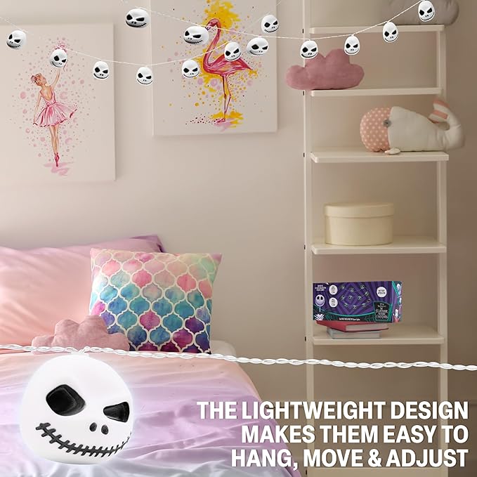 Disney The Nightmare Before Christmas LED String Lights for Kids, Teens, Adults, 10 Jack Skellington 65” Fairy Lights, Gifts for Kids (White Nightmare Before Christmas) - Bloomnest