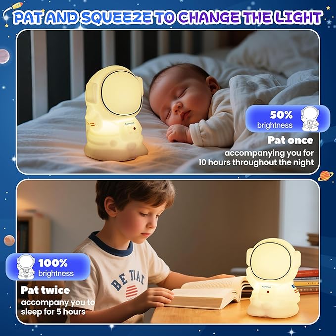 Night Light for Kids, Rechargeable Dimmable Silicone LED Nightlight with 7 Colors, Baby Nursery Night Lamp, Touch Squishy Lamp, Cute Gifts for Girls, Boys, Toddler Room Decor, Astronaut - Bloomnest