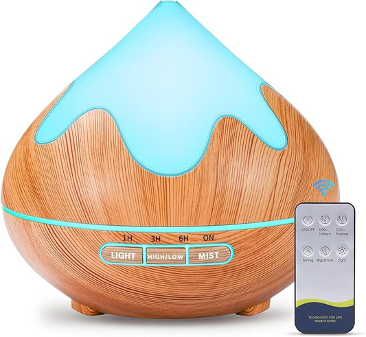 500ML Essential Oil Diffuser, Aromatherapy Diffuser with Remote Control, Multifunctional Air Diffusers for Home Office Room, Fragrance Aroma Diffuser with 7 Color LED & 2 Mist Mode, Light Brown - Bloomnest