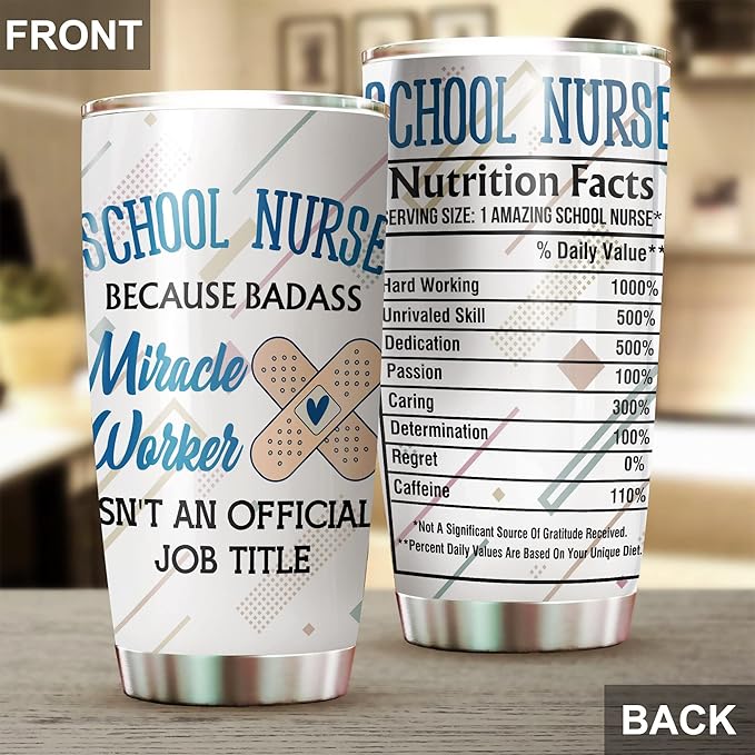 School Nurse Tumbler 20oz Stainless Steel - Funny Appreciation Gifts for Birthday, Christmas, Nurses Day - Coffee Cup for Women Men - Bloomnest