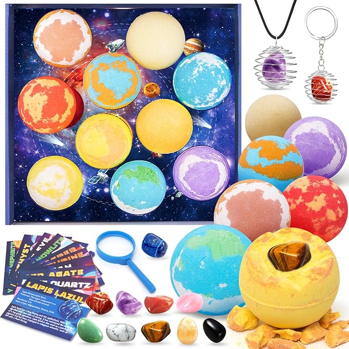 10 Pack Galaxy Bath Bombs for Kids with Surprise Toys Inside Organic Bubble Bath Bombs with Solar System Gemstones Easter Christmas Birthday Gift for Kids Boys Girls - Bloomnest