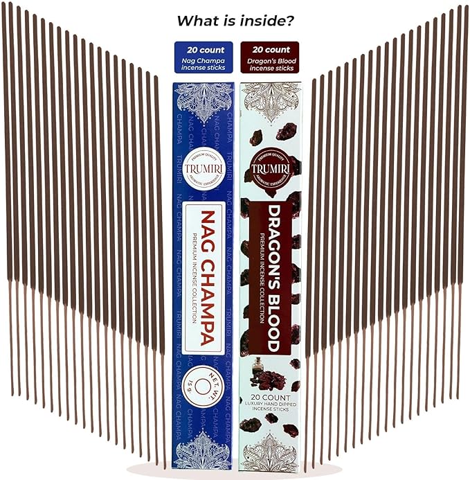 Trumiri Incense Sticks - Combo Pack of 35 Insence-Sticks - 15 Nag Champa + 20 Dragons Blood - Insenses - Insents - Incents - Inscense - Incence - Incienso - All Natural Incense Sticks TRUMIRI
