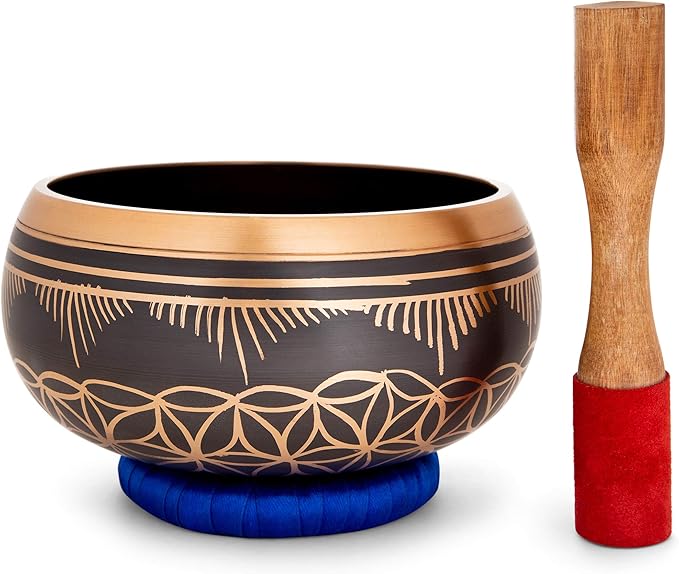 6 inch Flower of Life Design Singing Bowl with Mallet and Cushion. Tibetan Sound Bowls for Energy Healing, Mindfulness, Grounding, Zen, Meditation, Feng Shui - Bloomnest