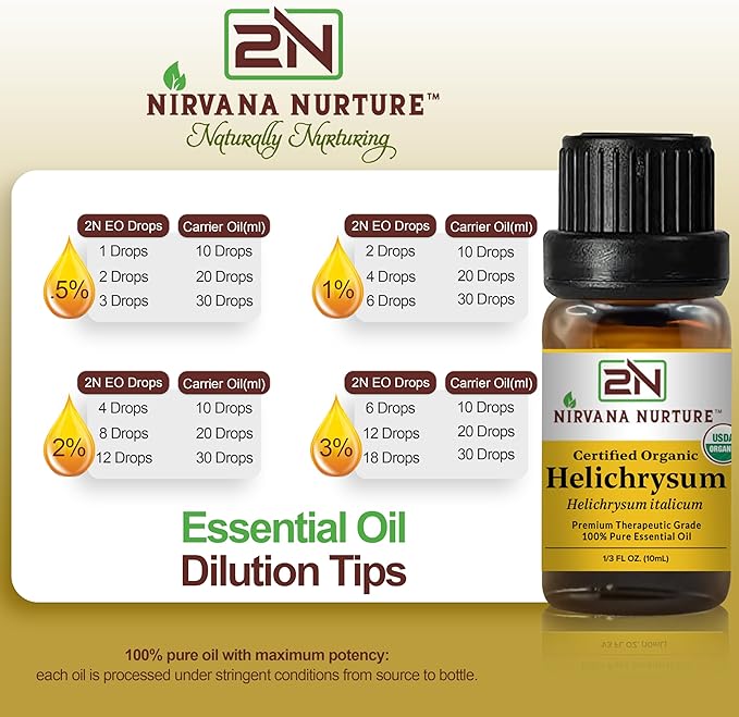 Helichrysum Essential Oil, USDA Certified Organic, 100% Pure Undiluted, Aromatherapy Oil for Diffuser, Hair & Skin Care NirvanaNurture