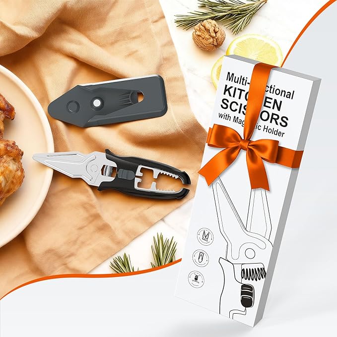 Multifunctional Kitchen Scissors - Kitchen Shears with Magnetic Holder & Safety Lock, Heavy Duty Poultry Shears, Stainless Steel for Chicken Meat Cutting Turkey, Vegetables - Bloomnest