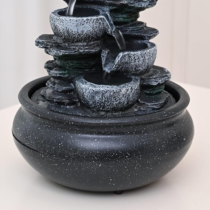 Tabletop Fountain Indoor Waterfall Meditation Fountain,Desktop Water Feature with LED Light for Home Office Bedroom Relaxation (26002)